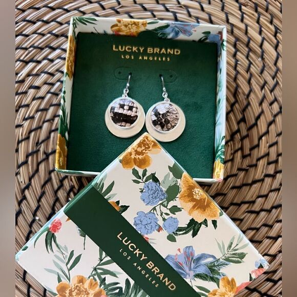 Lucky brand silver tone double drop earrings, snake print - Picture 1 of 7